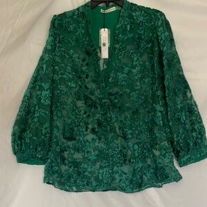 Alice + Olivia Emerald Floral Lace Top